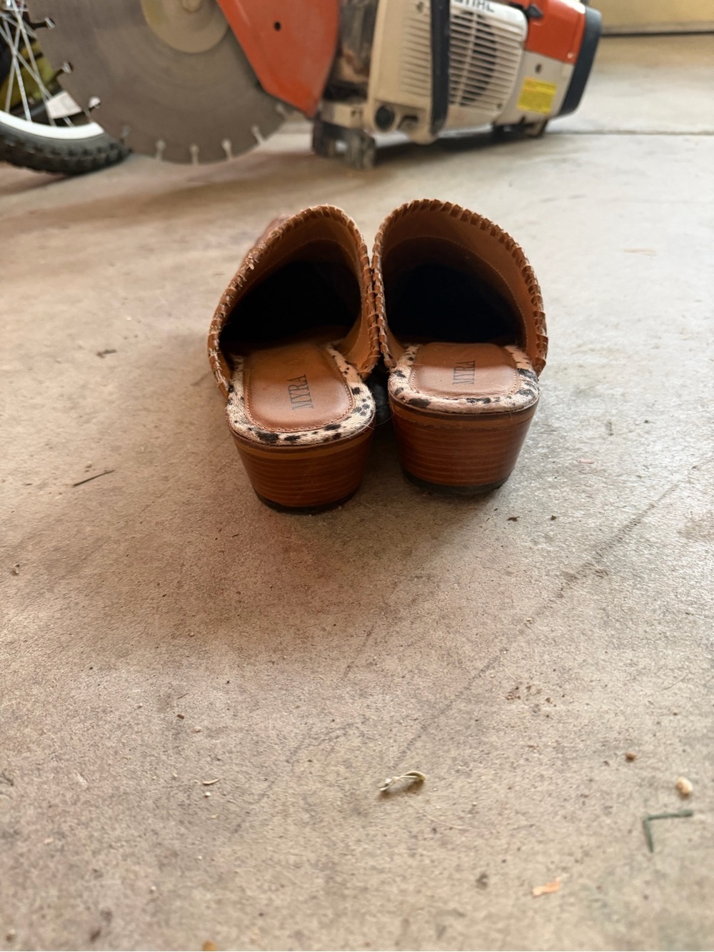 Myra Bag Cowhide Spotted & Tooled Leather Mules in Cream and Brown - Picture 3 of 6